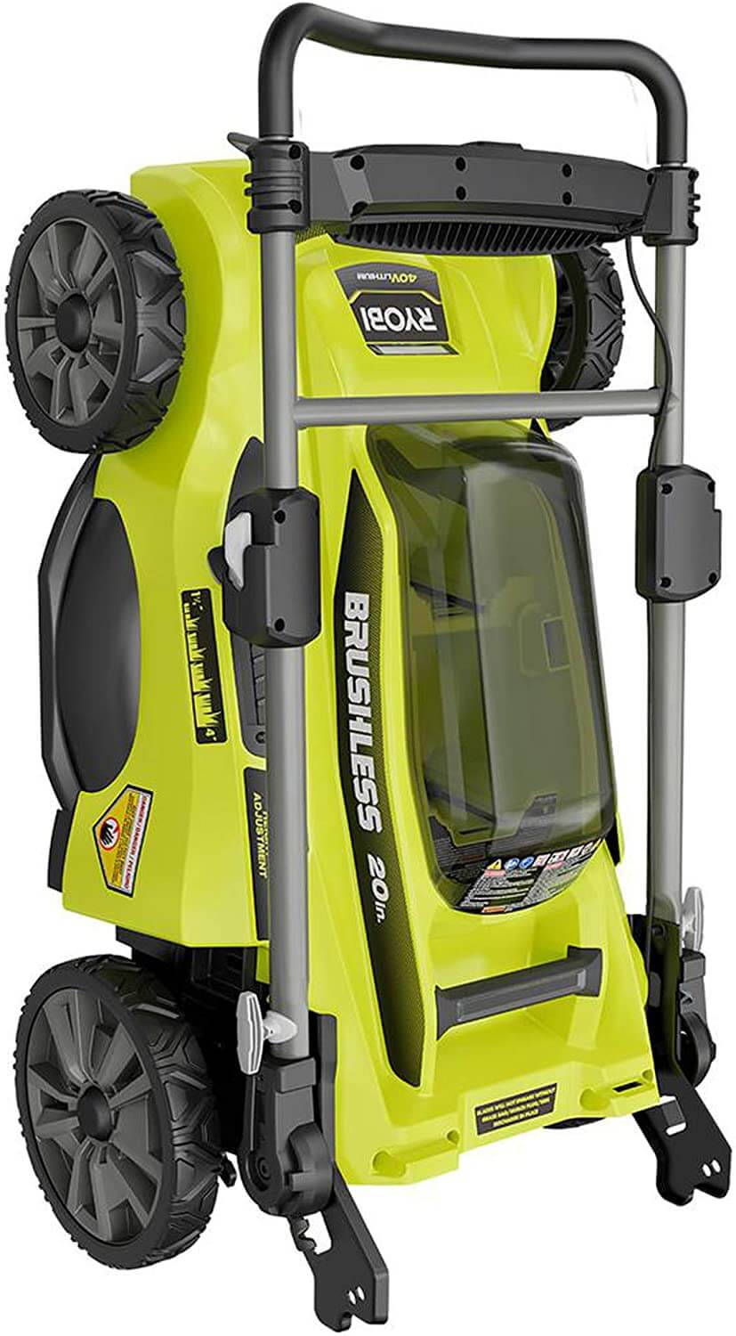 Vertical view of Ryobi electric lawnmower