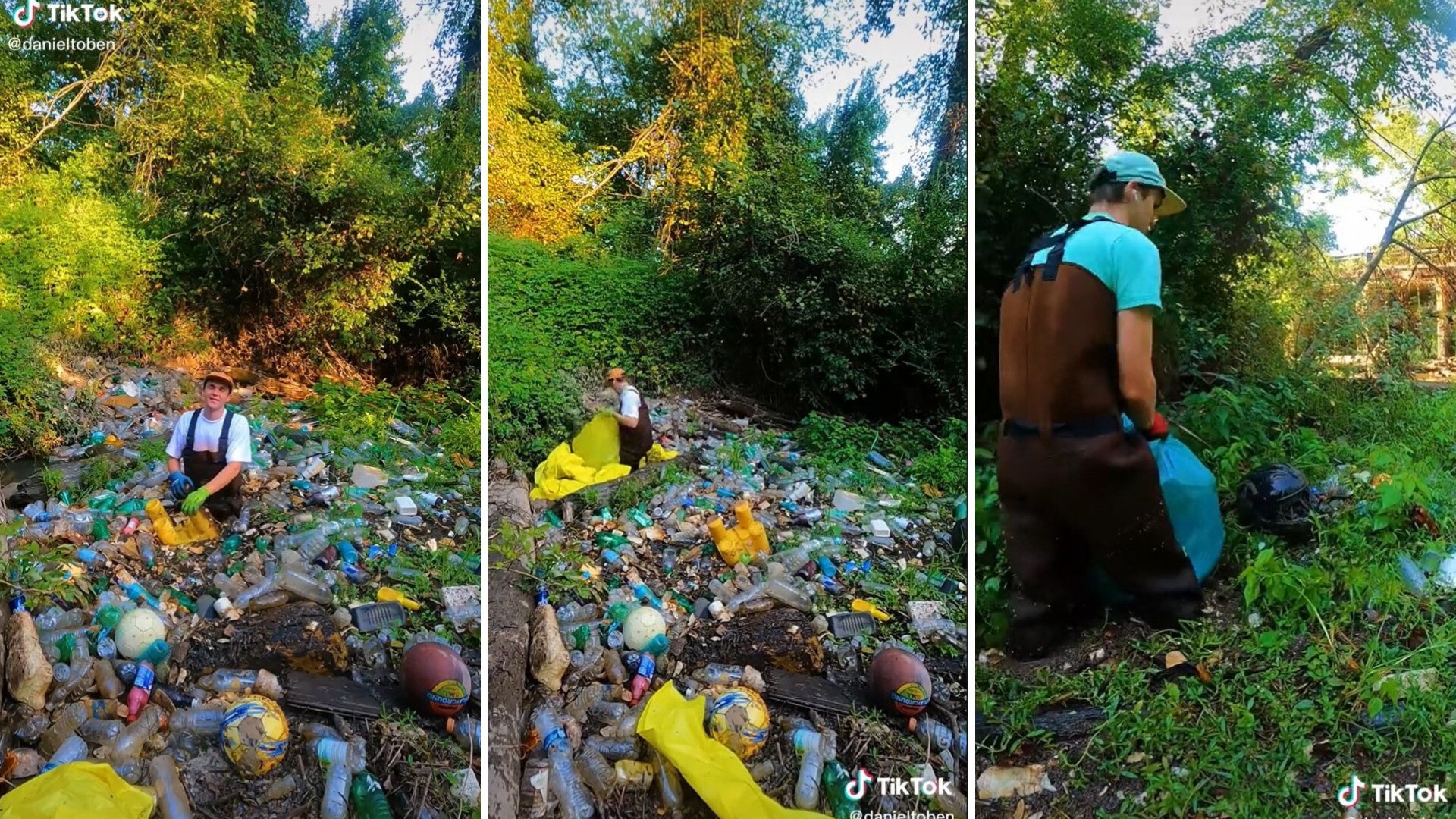 Daniel Toben cleaning polluted stream