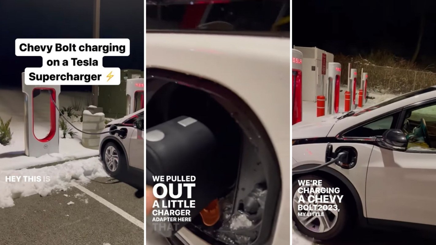 Charging Chevy Bolt at Tesla Supercharger