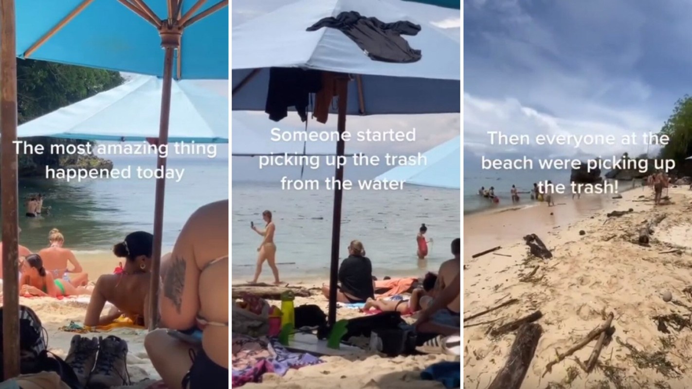 Strangers ban together to clean beach