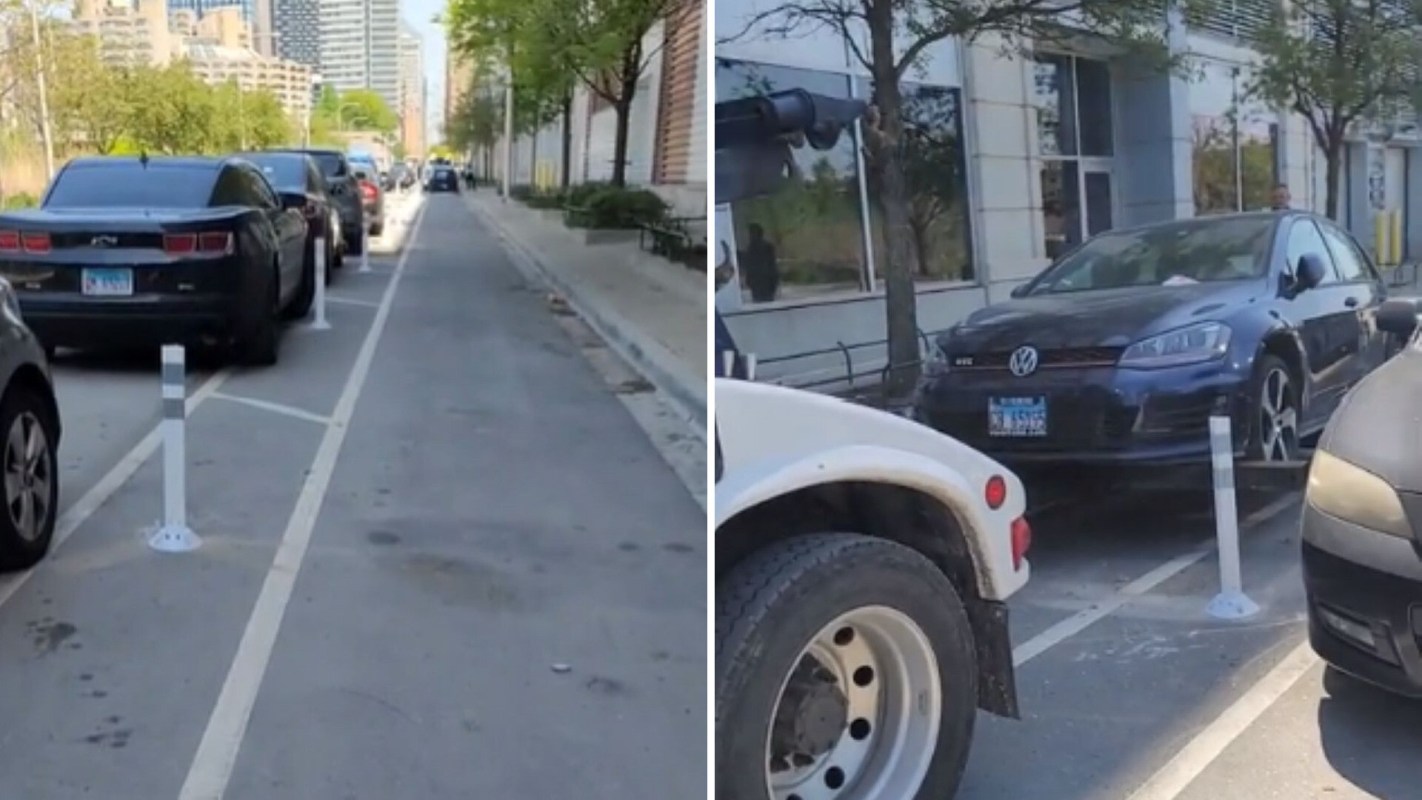 Safety bike lanes, car parked in the bike lane