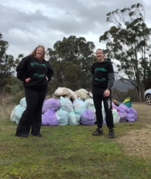 Couple spending 12 hours cleaning up trash