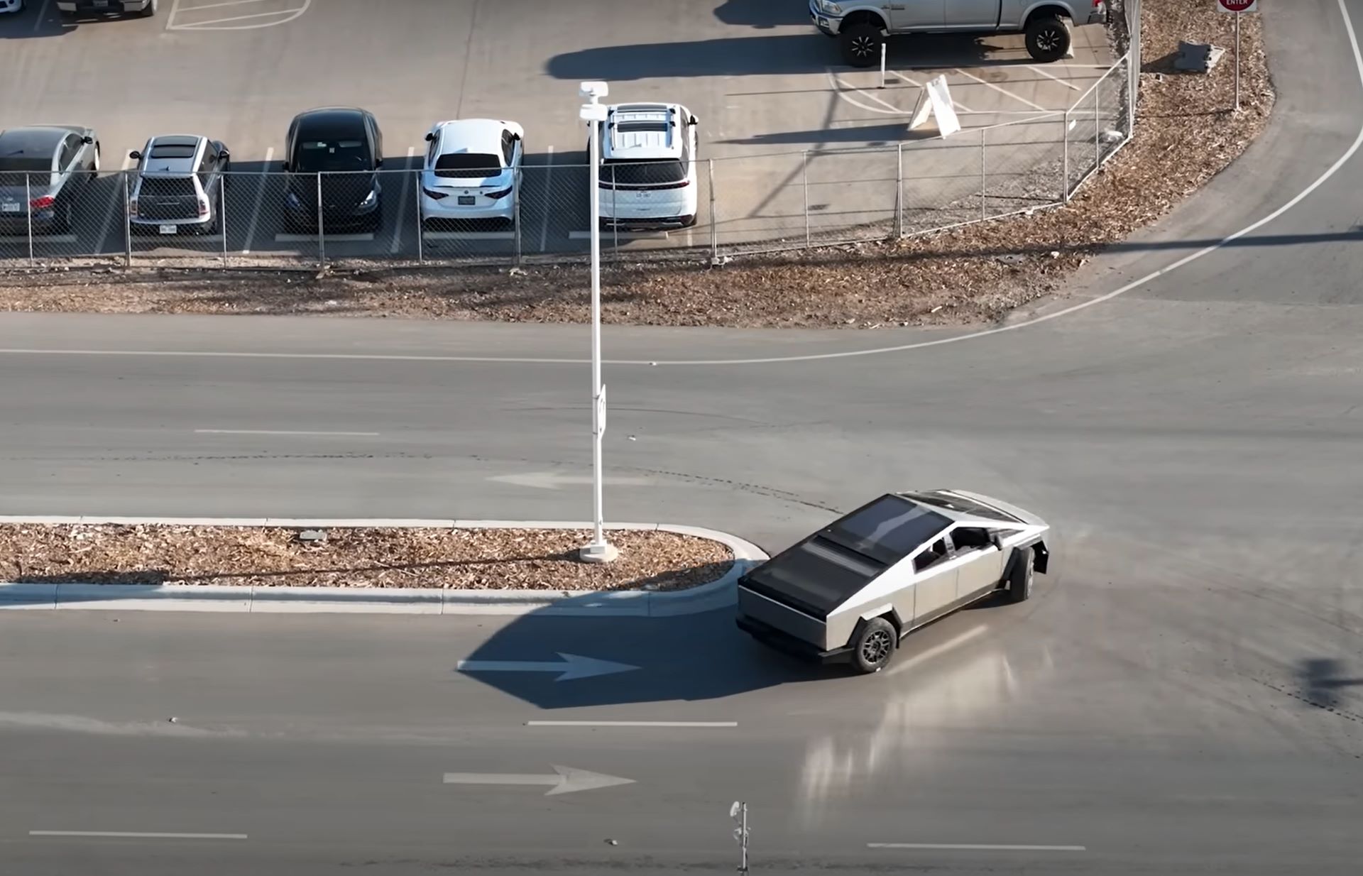 Drone footage of Tesla’s long-awaited Cybertruck