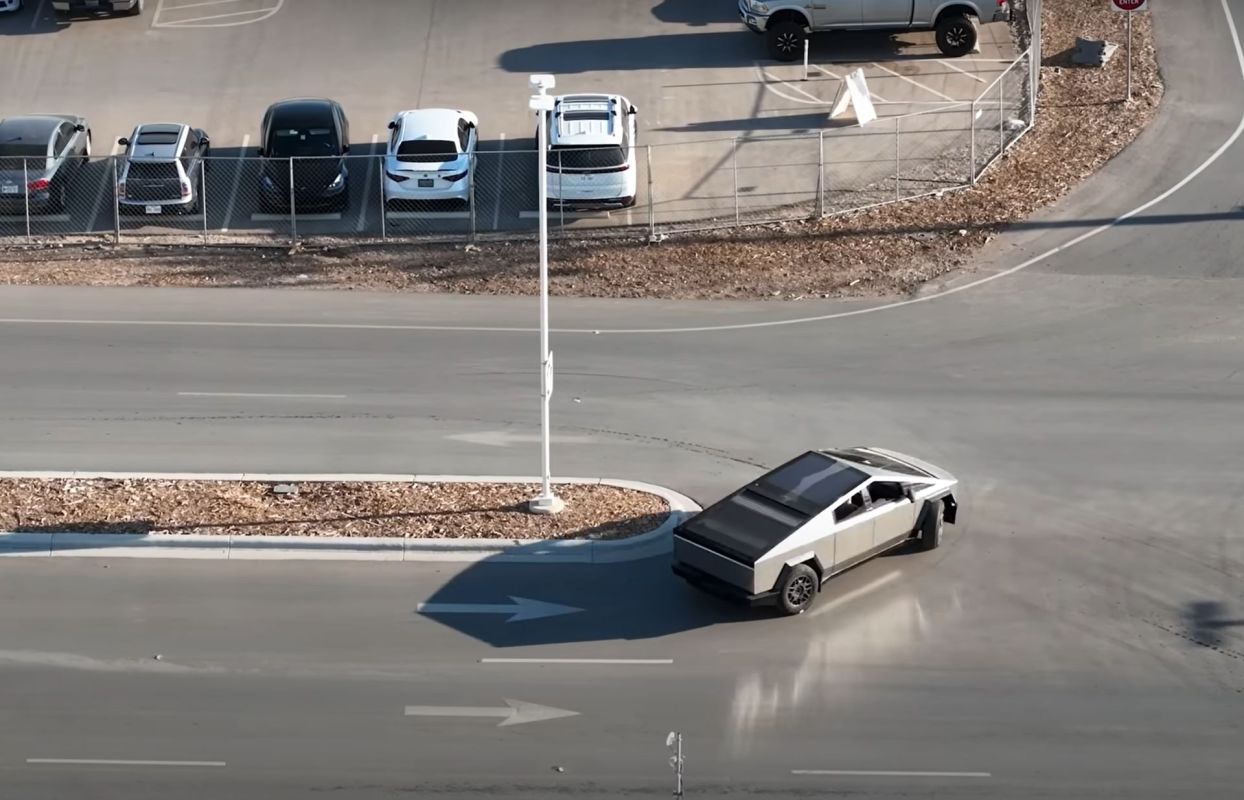 Drone footage of Tesla’s long-awaited Cybertruck