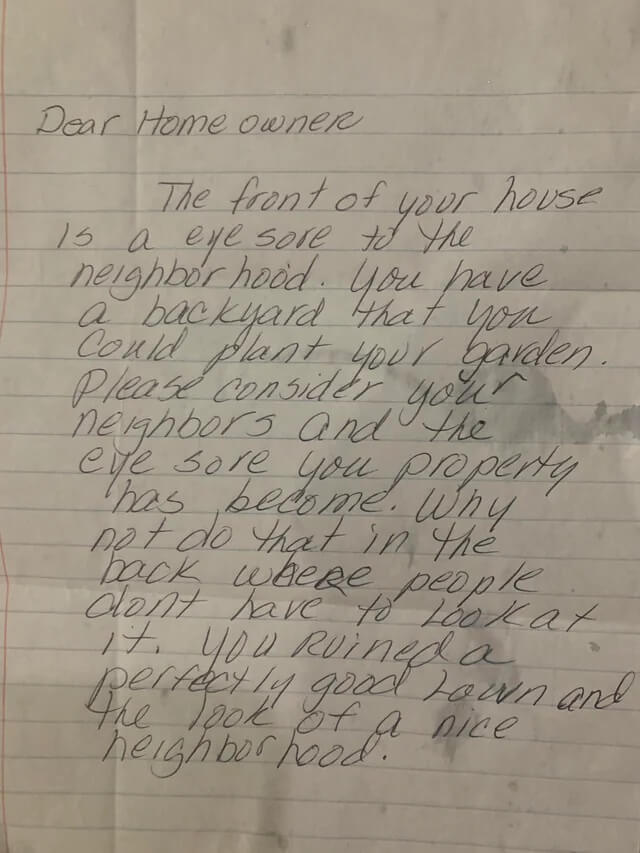 "Can't wait until you figure out which neighbor it is!"