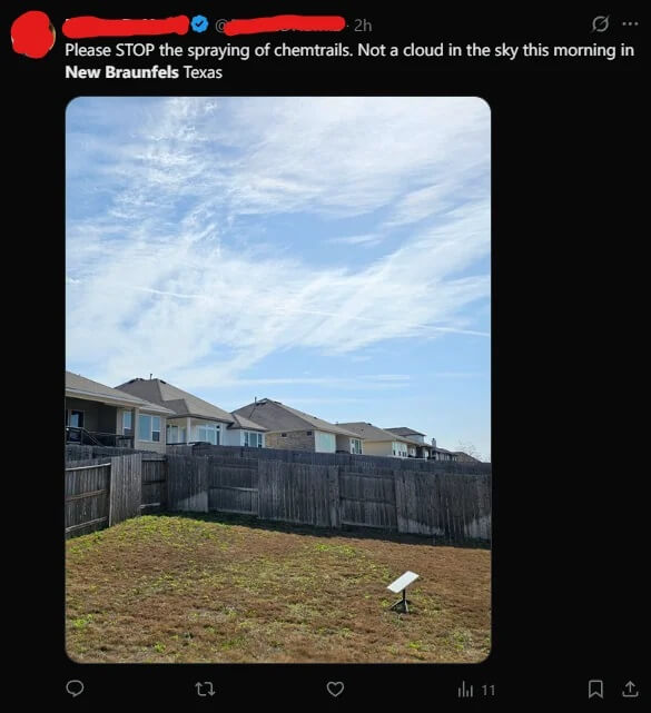 "The sky is practically plaid with chemtrails."