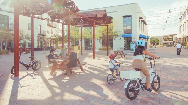 To get around, residents rely mostly on walking, biking, and electric scooters.