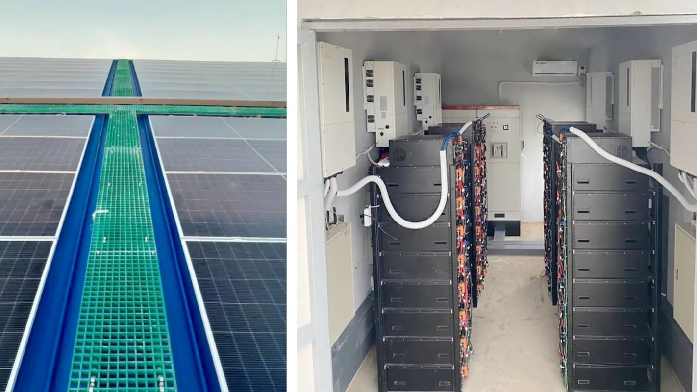 The system has a 450 kilowatt-peak solar capacity and six hybrid inverters.