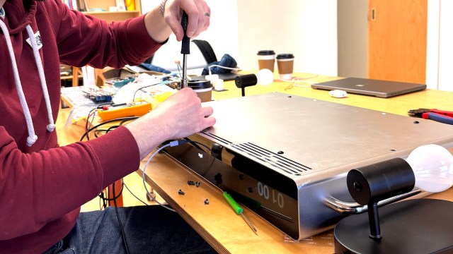 The thin battery allows it to sit atop your refrigerator or workstation.