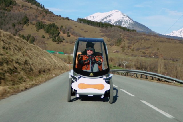 The vehicle can comfortably seat two people, and it has space left over for a small trunk.