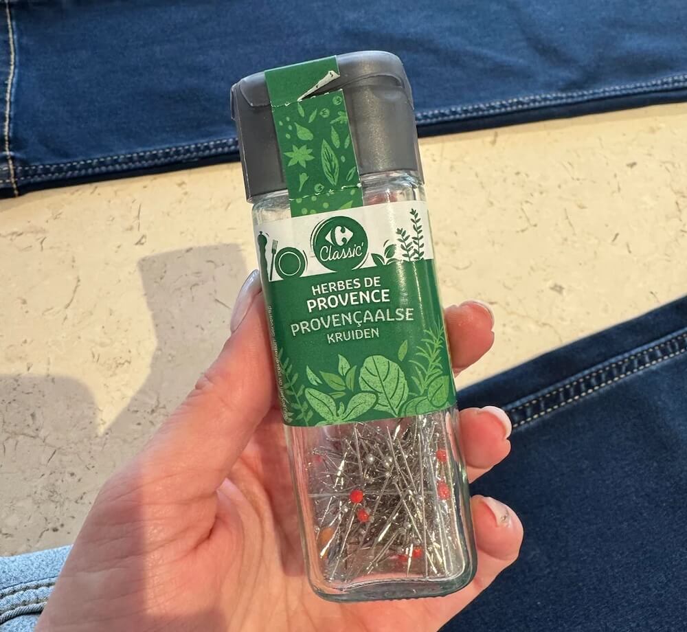 "Now I can put them in the jar while sewing ... and to get one or a few out I just give the jar a little shake."
