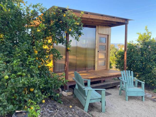 The user posted their progress on the cabin after two months of hard work.